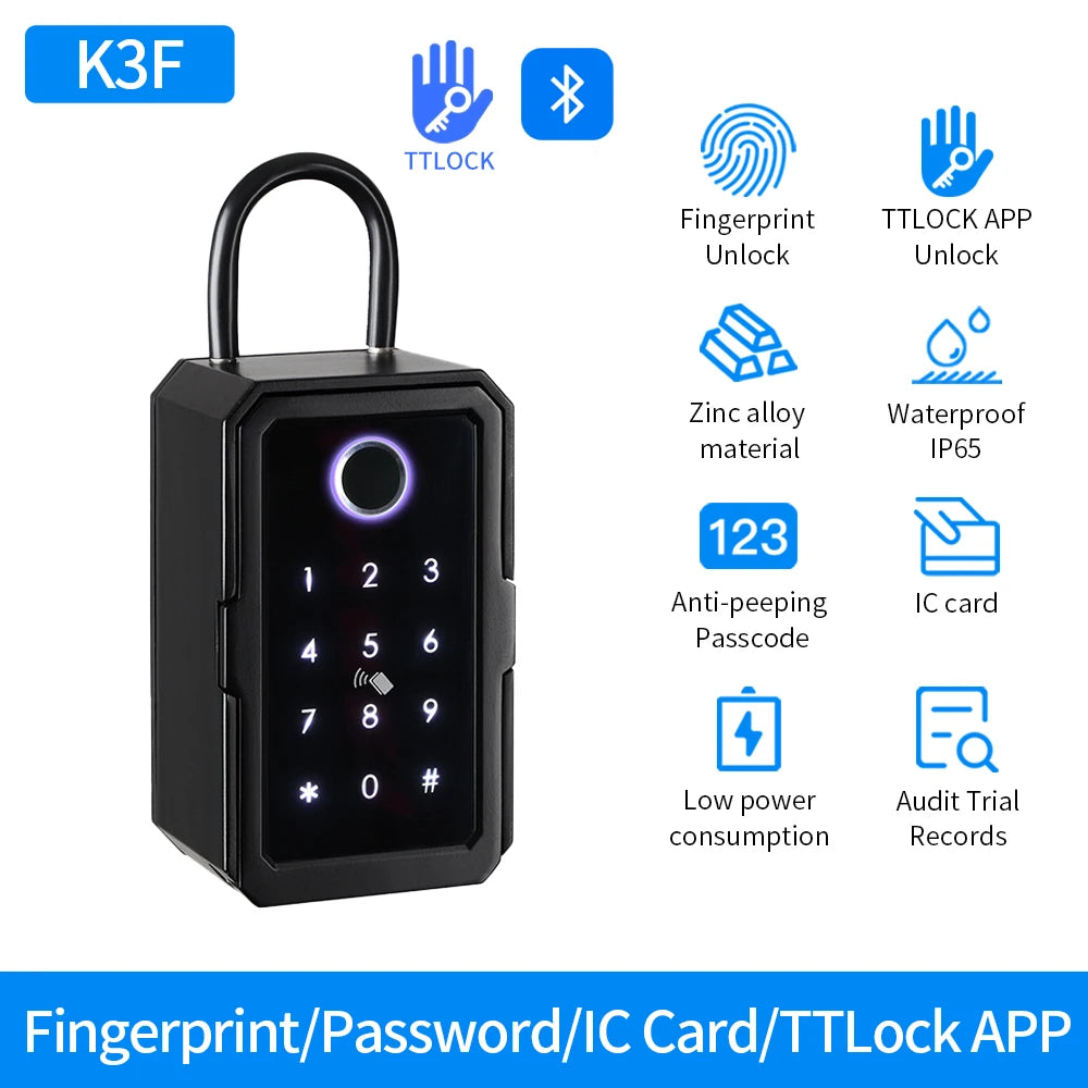 Fingerprint Key Box Storage Secret Key Lock Fusebox BLE Tuya / Ttlock App Unlock Support Wifi Gateway Secreta Safety Box Padlock